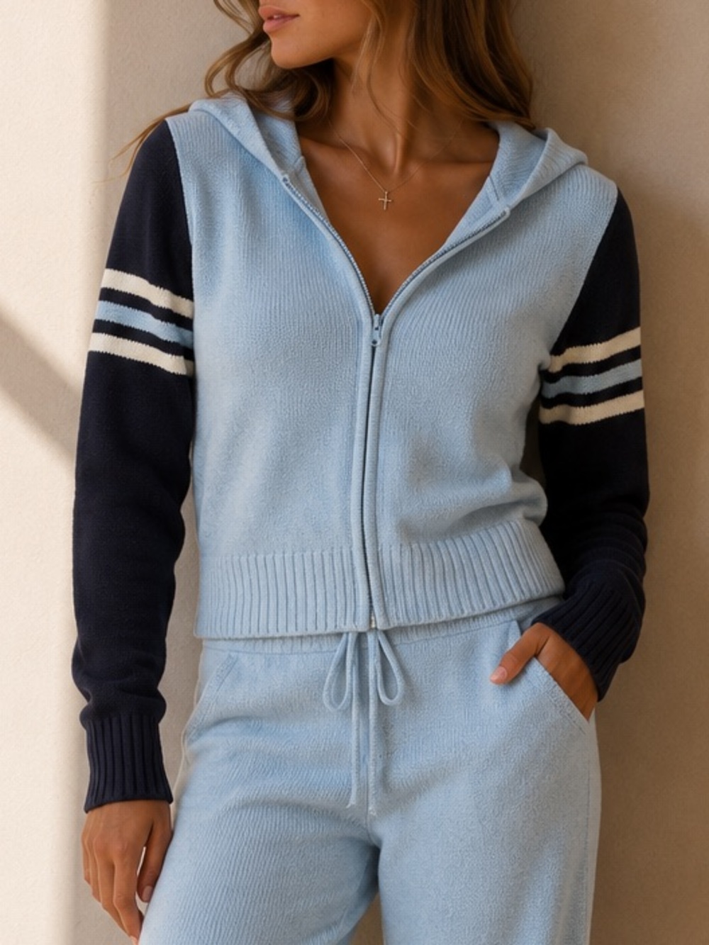 Y2K Feedback Clothing Blue Knit Zip Up Hoodie